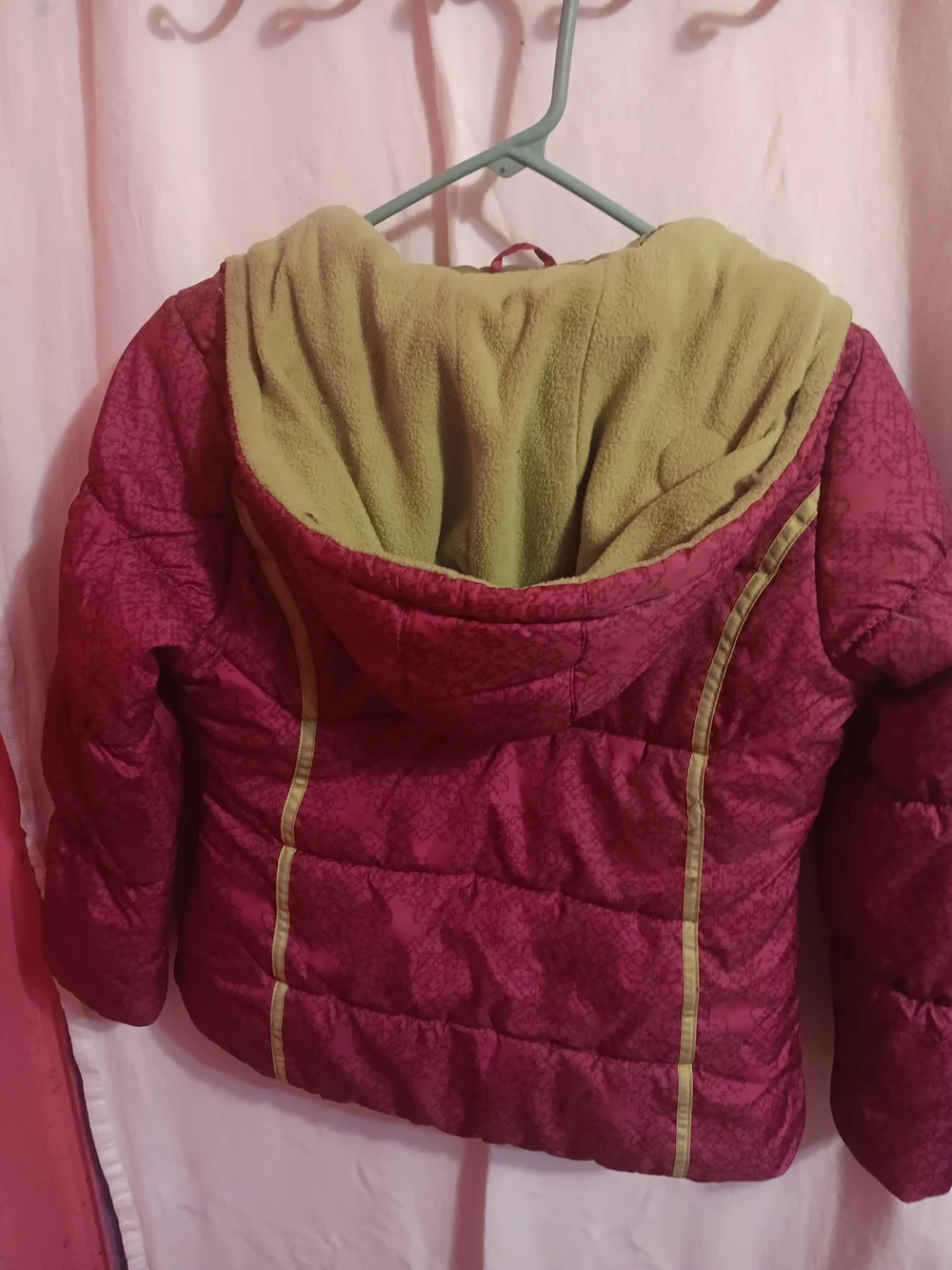 Kids Puffy Winter Jacket - Pink with Lime Trim